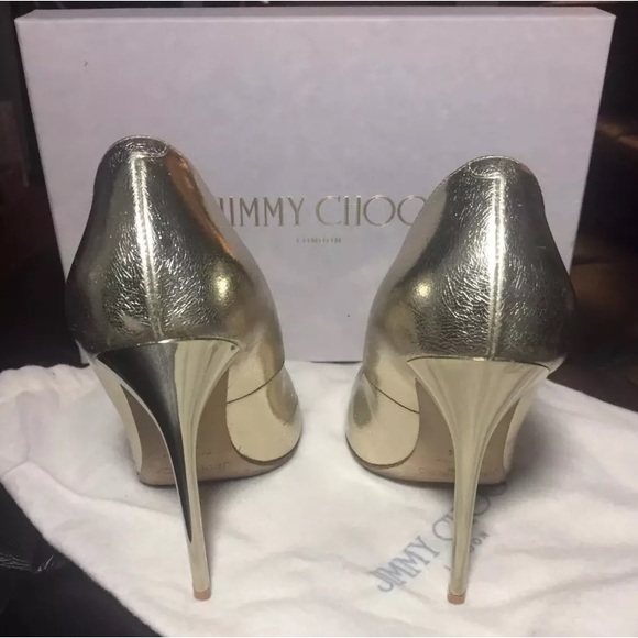 Jimmy Choo Anouk Gold Shiny Metallic Pumps - Picture 7 of 8